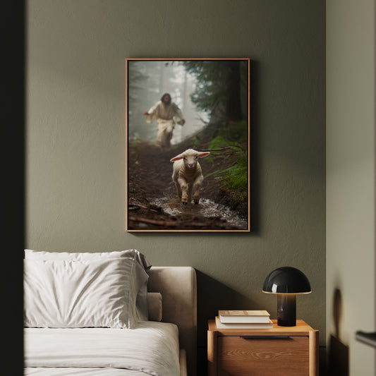 Jesus Running after a Lost Lamb - Canvas