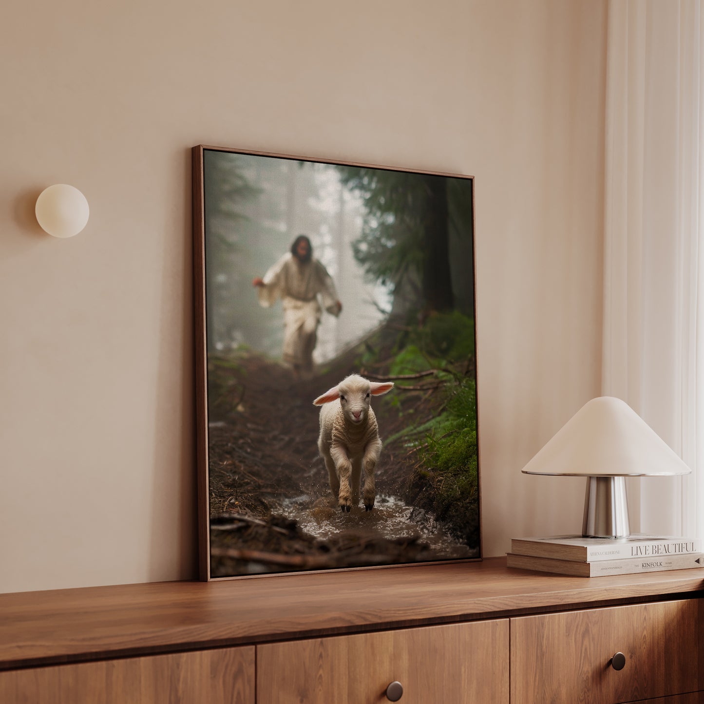 Jesus Running after a Lost Lamb - Canvas