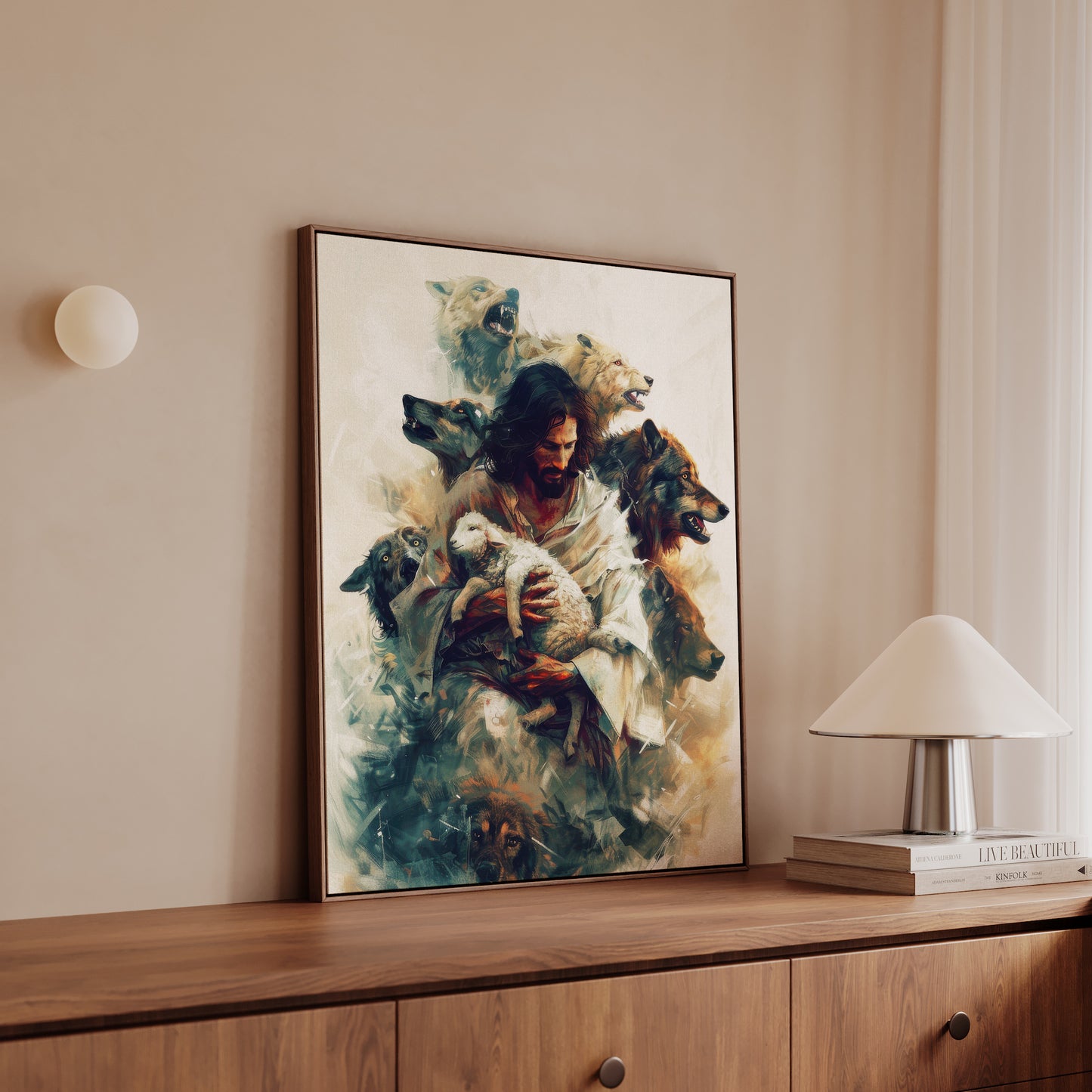 Jesus Protecting Lamb from Wolves - Canvas