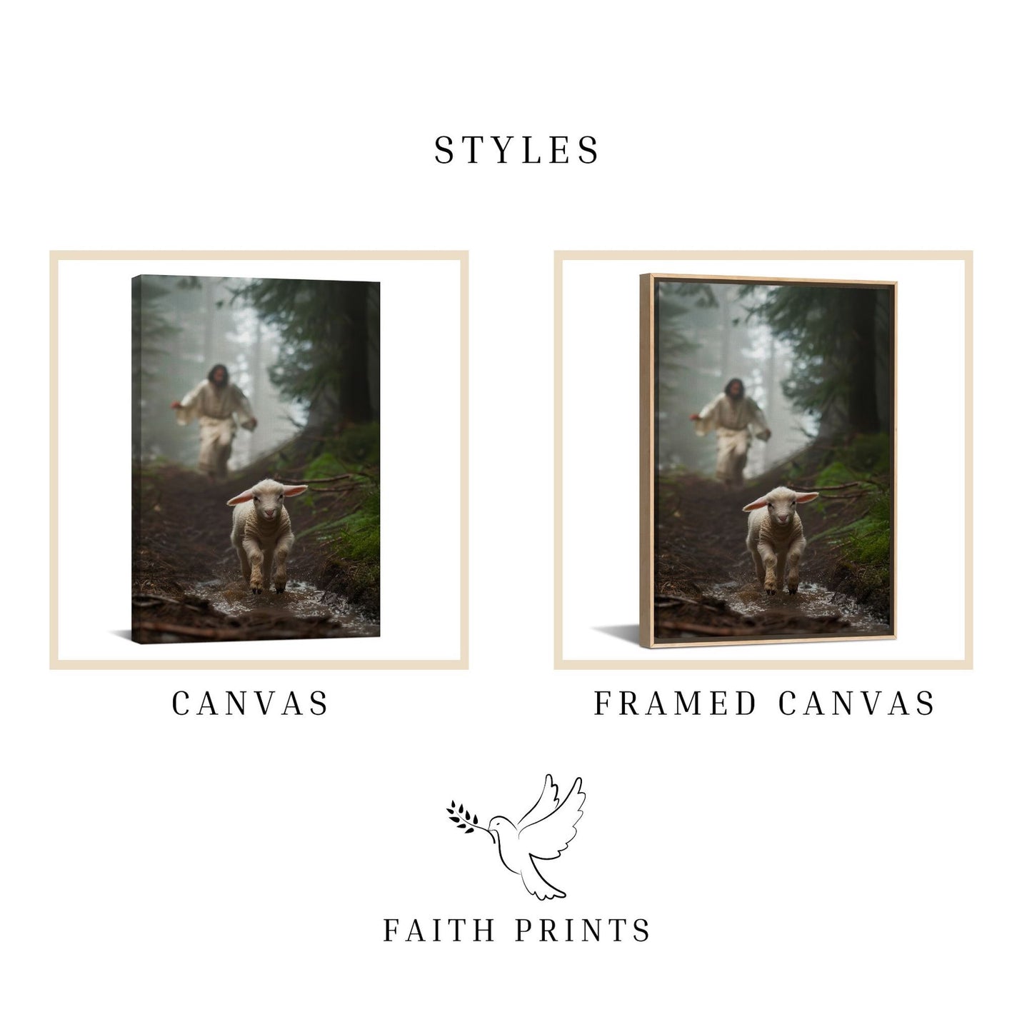 Jesus Running after a Lost Lamb - Canvas
