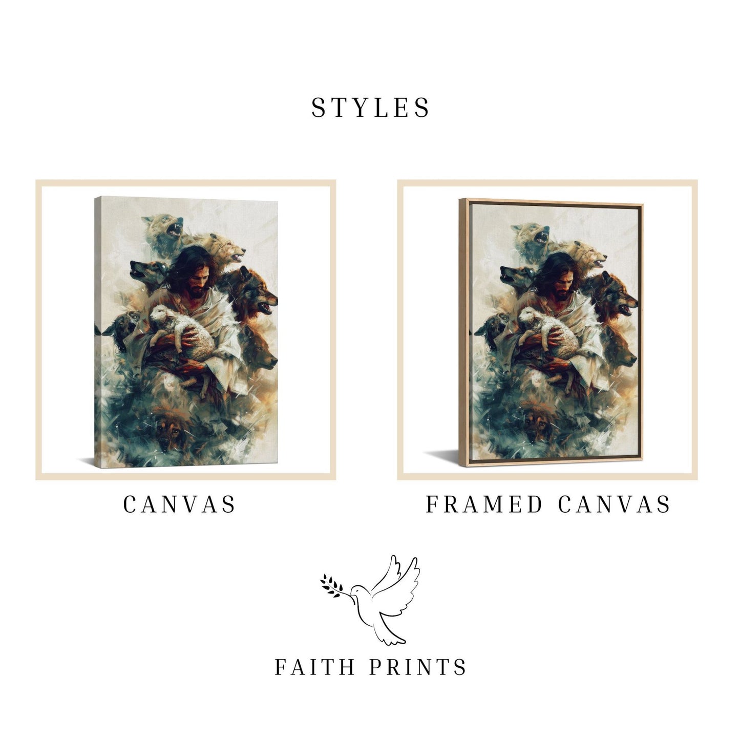 Jesus Protecting Lamb from Wolves - Canvas