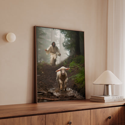Jesus Running after a Lost Lamb - Canvas