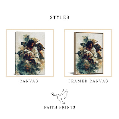 Jesus Protecting Lamb from Wolves - Canvas